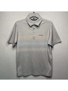 TravisMathew Mens Gray Polo Shirt With Striped Detail Size S